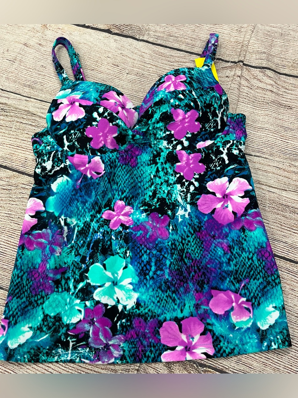 😍 Maidenform Turquoise & Purple Floral Printed Tankini Swim Top size XS